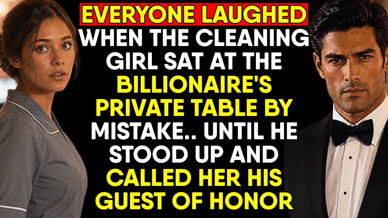 Everyone Laughed When the Cleaning Girl Sat at the Billionaire's Table—Then He Stood Up
