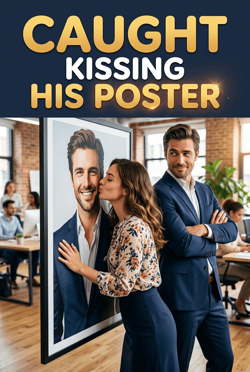 She Argued With Her Billionaire Boss’s Poster… Until She Kissed It — He Was Behind Her
